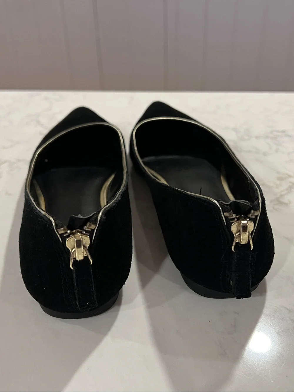 Banana Republic Black Pointed Toe Flats with Gold Trim, 7